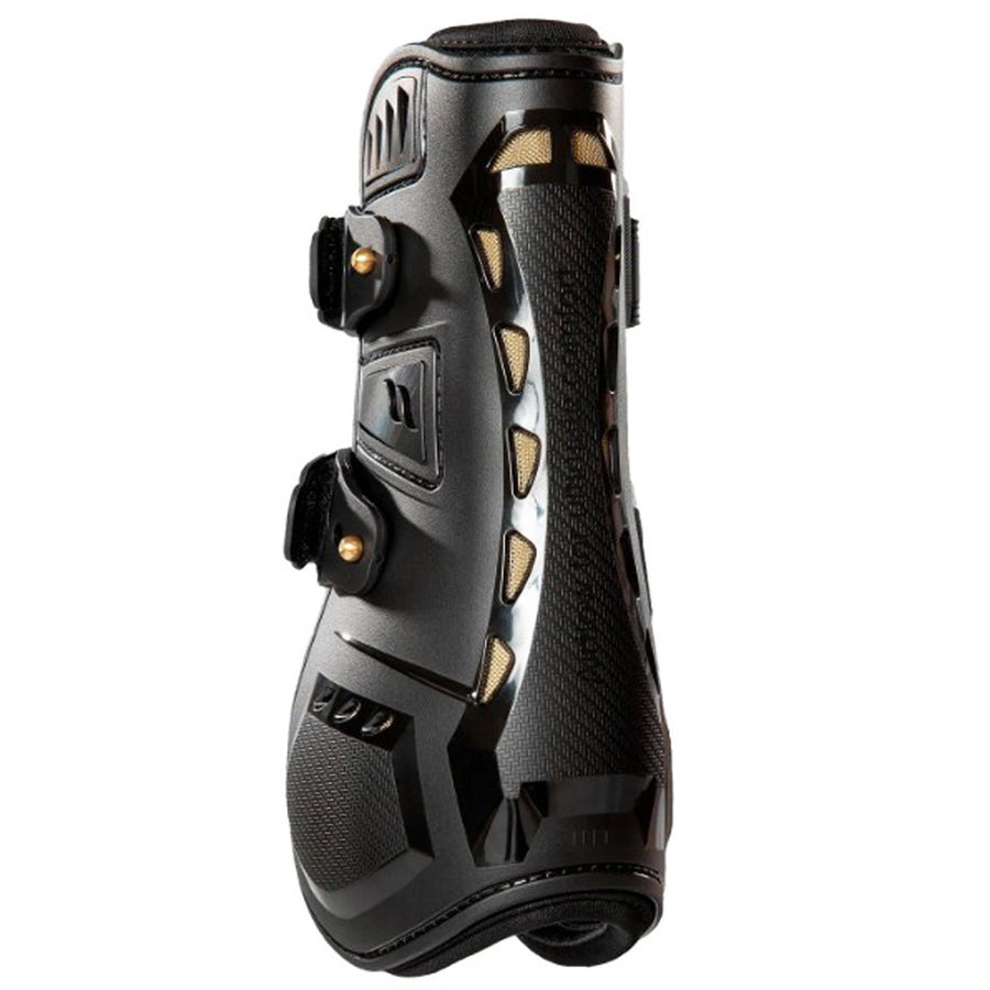 Black synthetic horse leg boot with gold accents - Uhorse