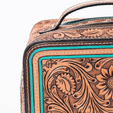 American Darling Genuine Leather Jewelry Case Hair-On Cowhide Floral Hand Tooled Organizer YKK Zipper Full Grain