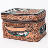 American Darling Genuine Leather Jewelry Case Hair-On Cowhide Floral Hand Tooled Organizer YKK Zipper Full Grain