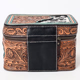 American Darling Genuine Leather Jewelry Case Hair-On Cowhide Floral Hand Tooled Organizer YKK Zipper Full Grain