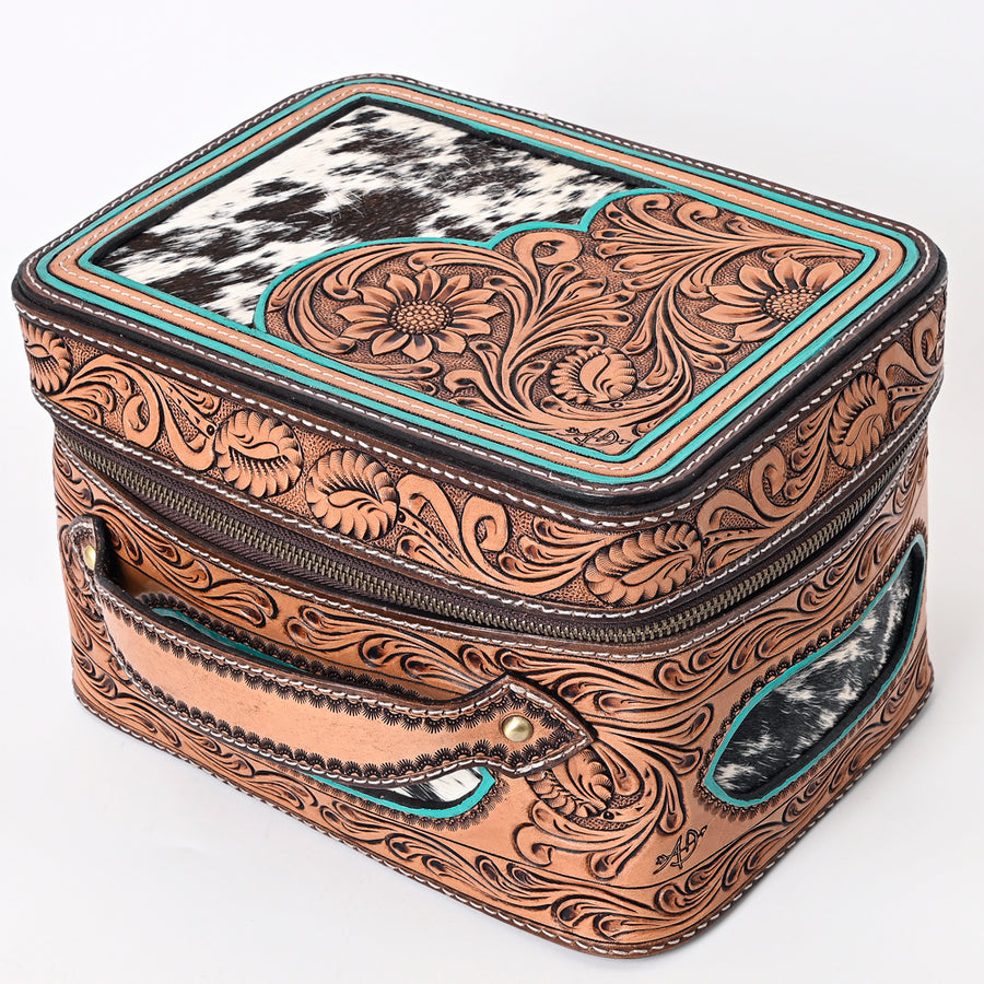 American Darling Hand Tooled Leather Hair-On Cowhide Jewelry Case - Uhorse