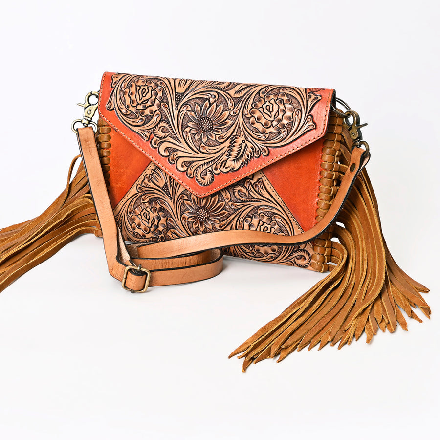 American Darling Hand Tooled Leather Envelope Bag with Western Fringe - Uhorse