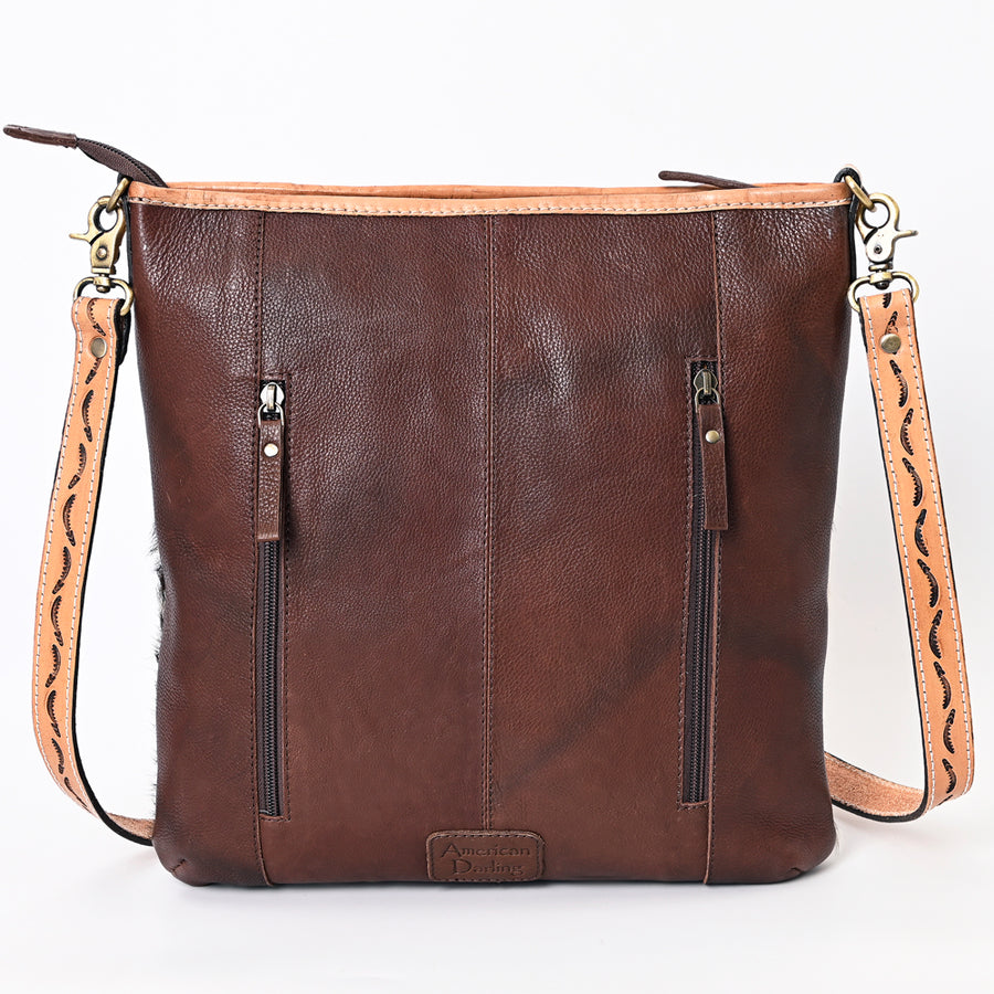 American Darling Genuine Leather Large Cross body Bag Women Hair-On Cowhide Floral Hand Tooled Purse Buck Stitched YKK Zipper