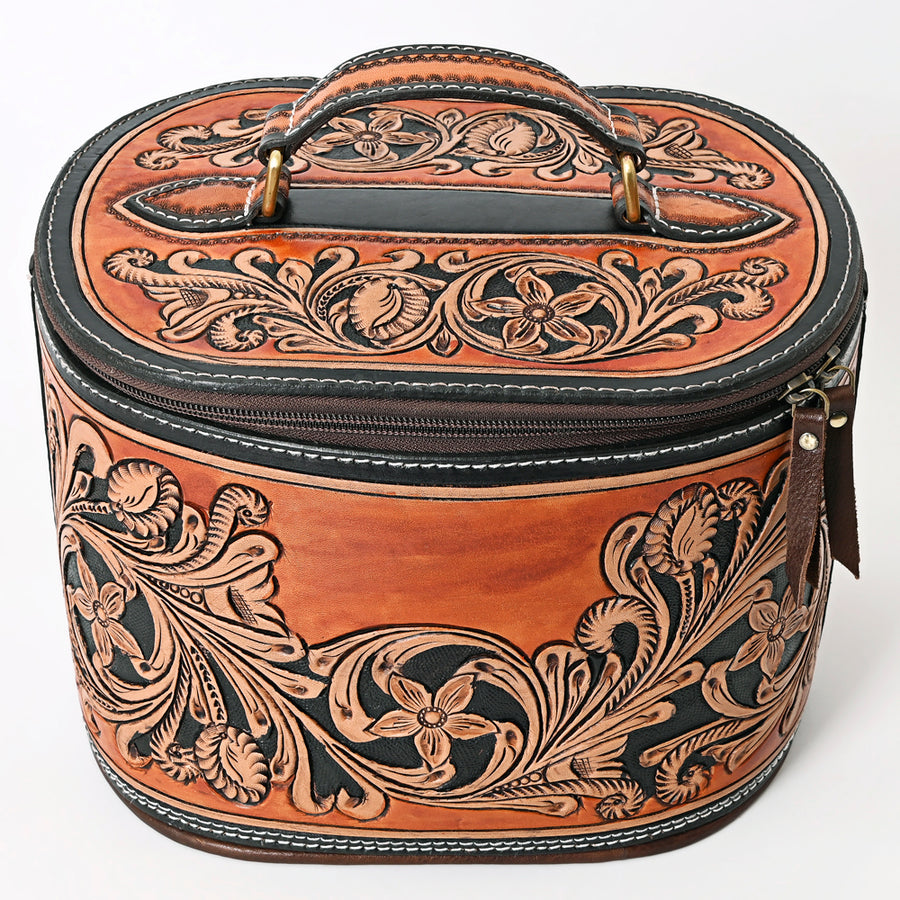 American Darling Genuine Leather Jewelry Case Women Floral Hand Tooled Organizer YKK Zipper Full Grain