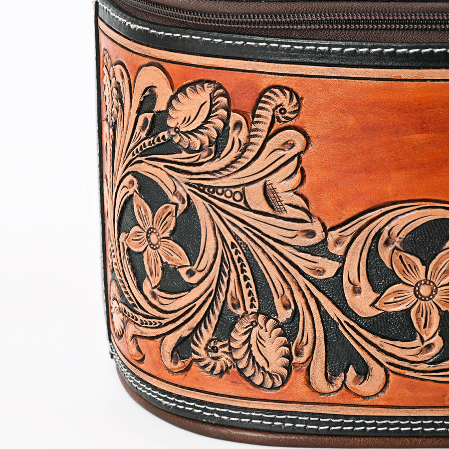 American Darling Genuine Leather Jewelry Case Women Floral Hand Tooled Organizer YKK Zipper Full Grain