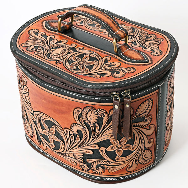 American Darling Hand Tooled Leather Floral Carved Jewelry Case - Uhorse