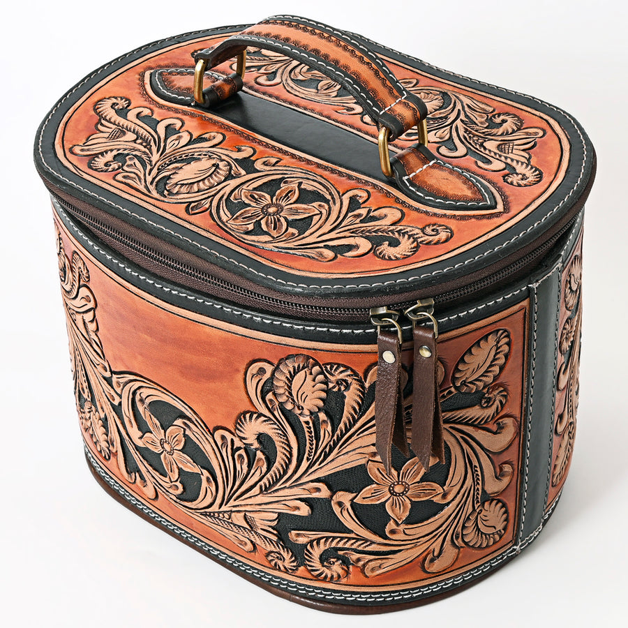 American Darling Hand Tooled Leather Floral Carved Jewelry Case - Uhorse