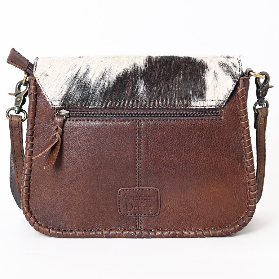 American Darling Genuine Leather Small Cross body Bag Women Hair-On Cowhide Floral Hand Tooled Purse Buck Stitched YKK Zipper