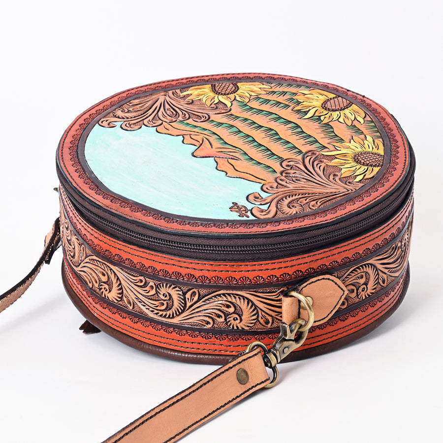 American Darling Genuine Leather Canteen Bag Women Hand Tooled Crossbody Purse YKK Zipper Full Grain Round