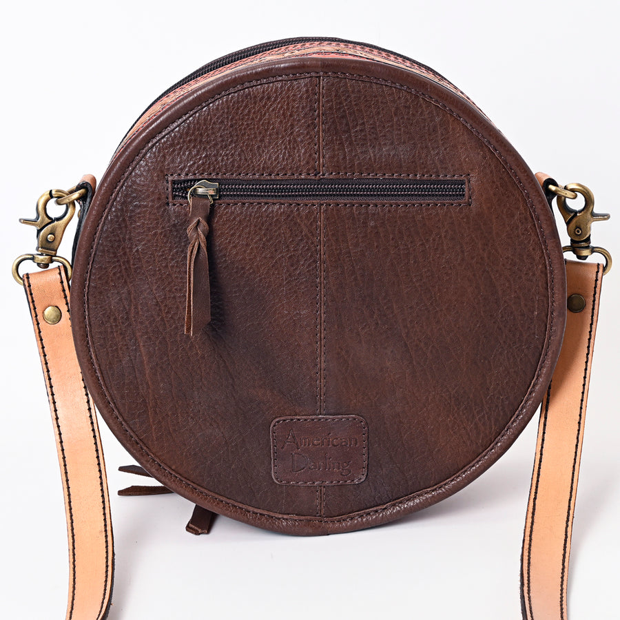 American Darling Genuine Leather Canteen Bag Women Hand Tooled Crossbody Purse YKK Zipper Full Grain Round