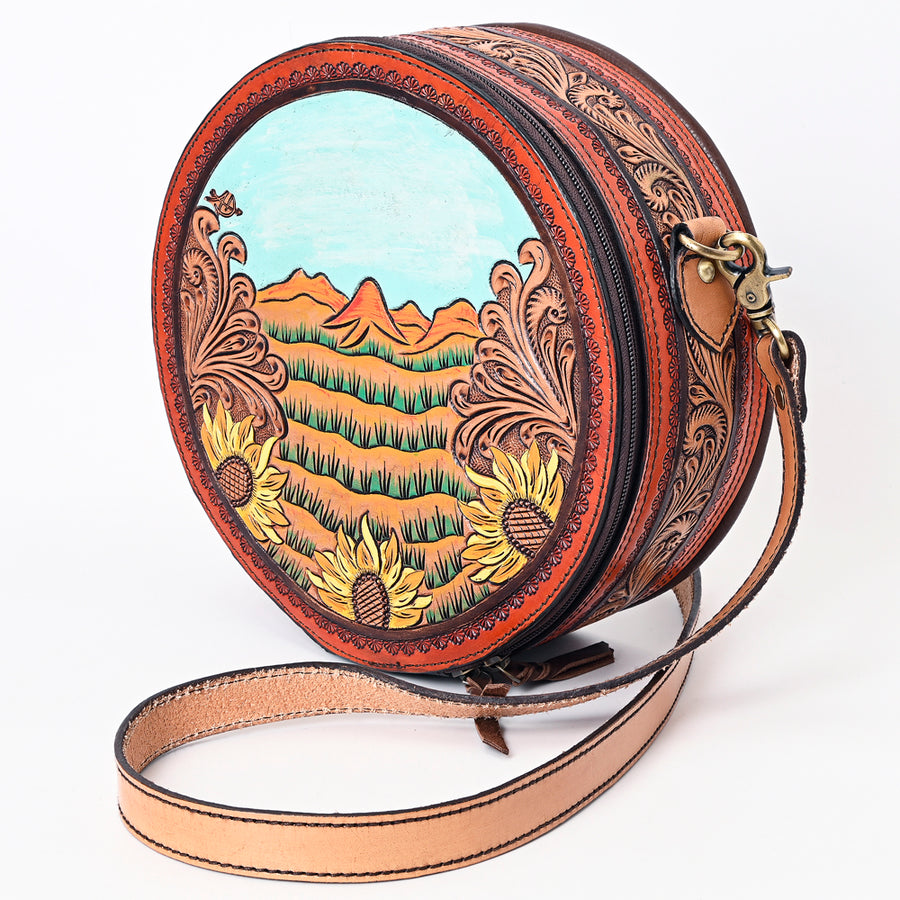 American Darling Hand Tooled Genuine Leather Round Canteen Bag - Uhorse