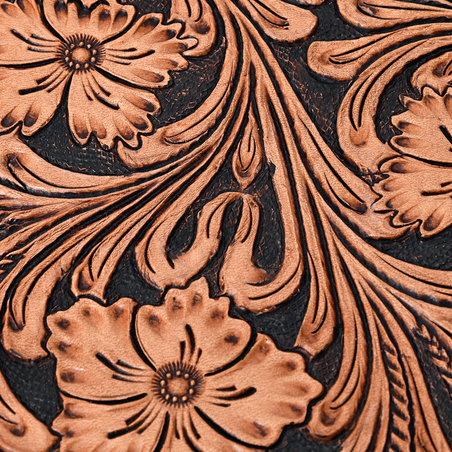 American Darling Genuine Leather Jewelry Case Women Floral Hand Tooled Organizer Full Grain Vegetable-Tanned