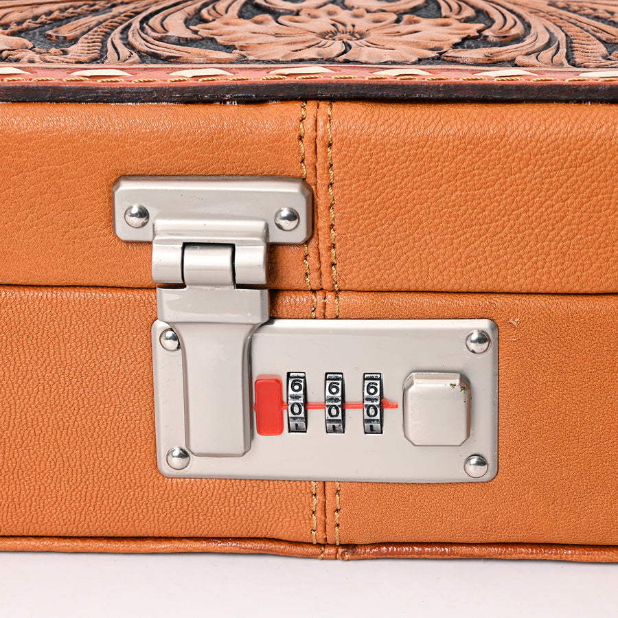 American Darling Genuine Leather Jewelry Case Women Floral Hand Tooled Organizer Full Grain Vegetable-Tanned