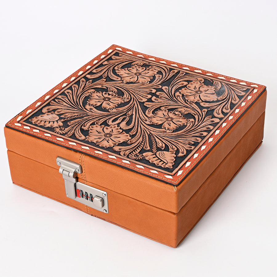 American Darling Hand Tooled Leather Floral Carved Jewelry Case - Uhorse