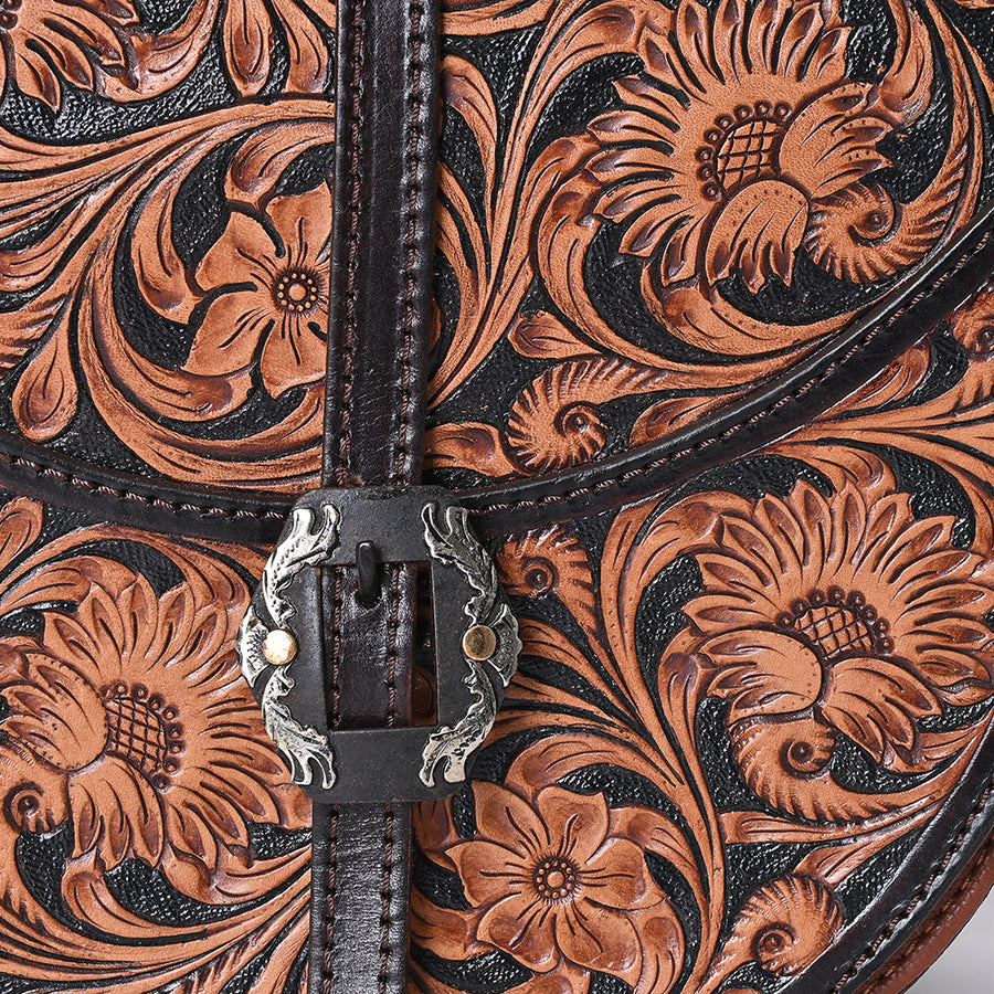 American Darling Genuine Leather Cross body Bag Women Floral Hand Tooled Purse YKK Zipper Full Grain Vegetable-Tanned