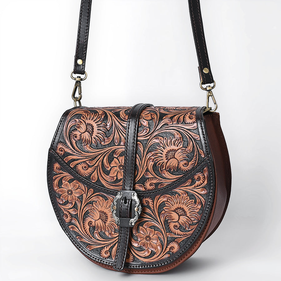 American Darling Hand Tooled Leather Floral Carved Cross body Bag - Uhorse