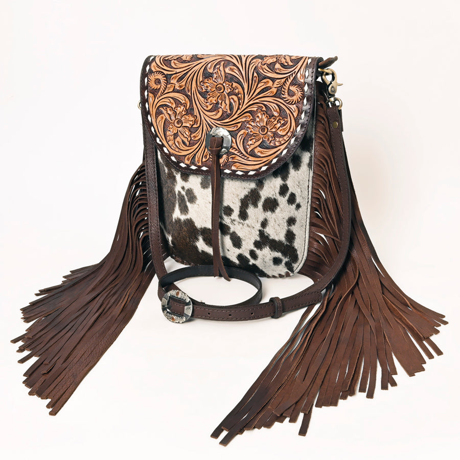 American Darling Buck Stitched Hair-On Cowhide Hand Tooled Leather Cross body Bag - Uhorse