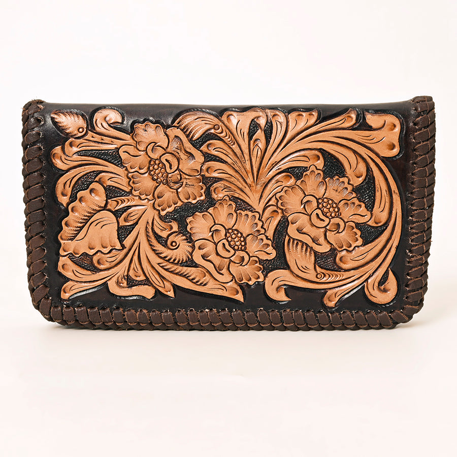 American Darling Hand Tooled Floral Carved Genuine Leather Clutch Bag Vegetable-Tanned Eco-Friendly Western Everyday