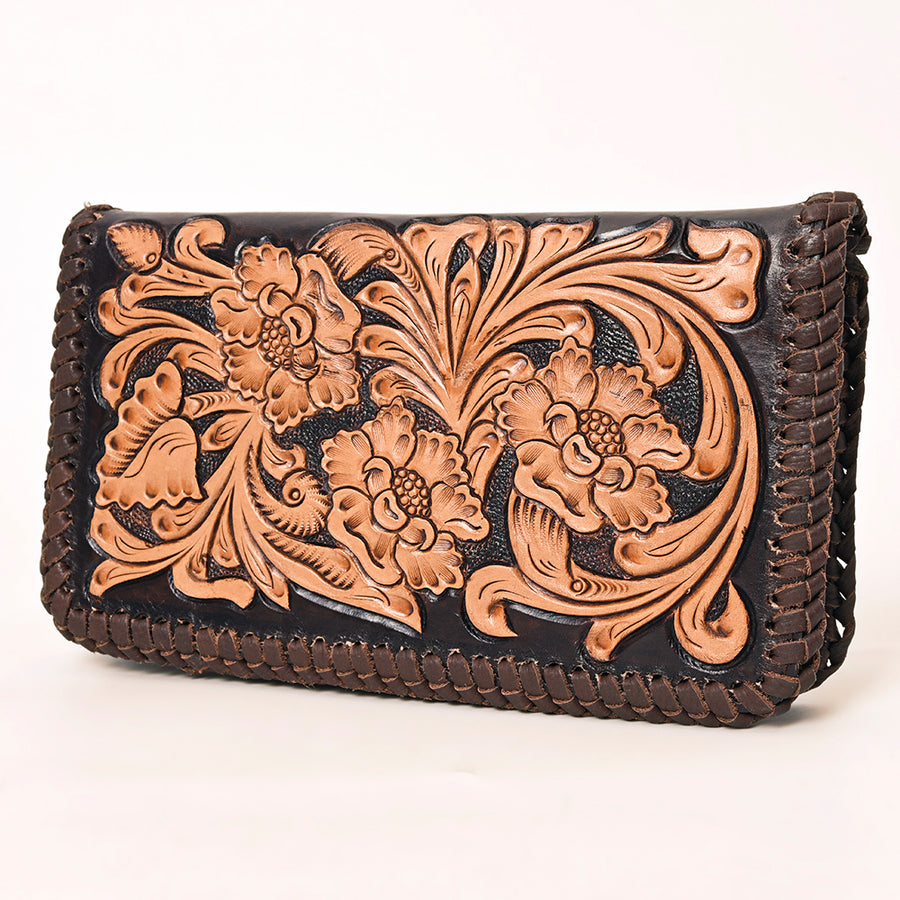 American Darling Hand Tooled Floral Carved Genuine Leather Clutch Bag - Uhorse