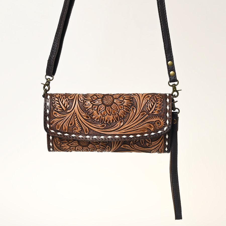 American Darling Hand Tooled Floral Carved Genuine Leather Small Cross body Bag Buck Stitched Vegetable-Tanned Eco-Friendly