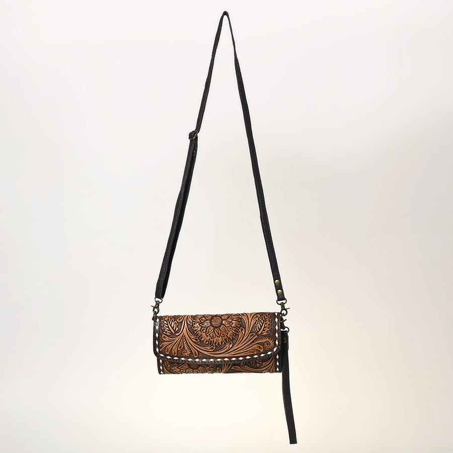 American Darling Hand Tooled Floral Carved Genuine Leather Small Cross body Bag Buck Stitched Vegetable-Tanned Eco-Friendly