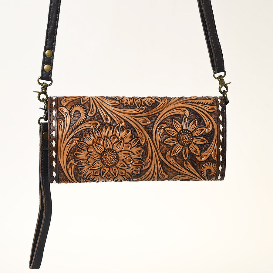American Darling Hand Tooled Floral Carved Genuine Leather Small Cross body Bag Buck Stitched Vegetable-Tanned Eco-Friendly