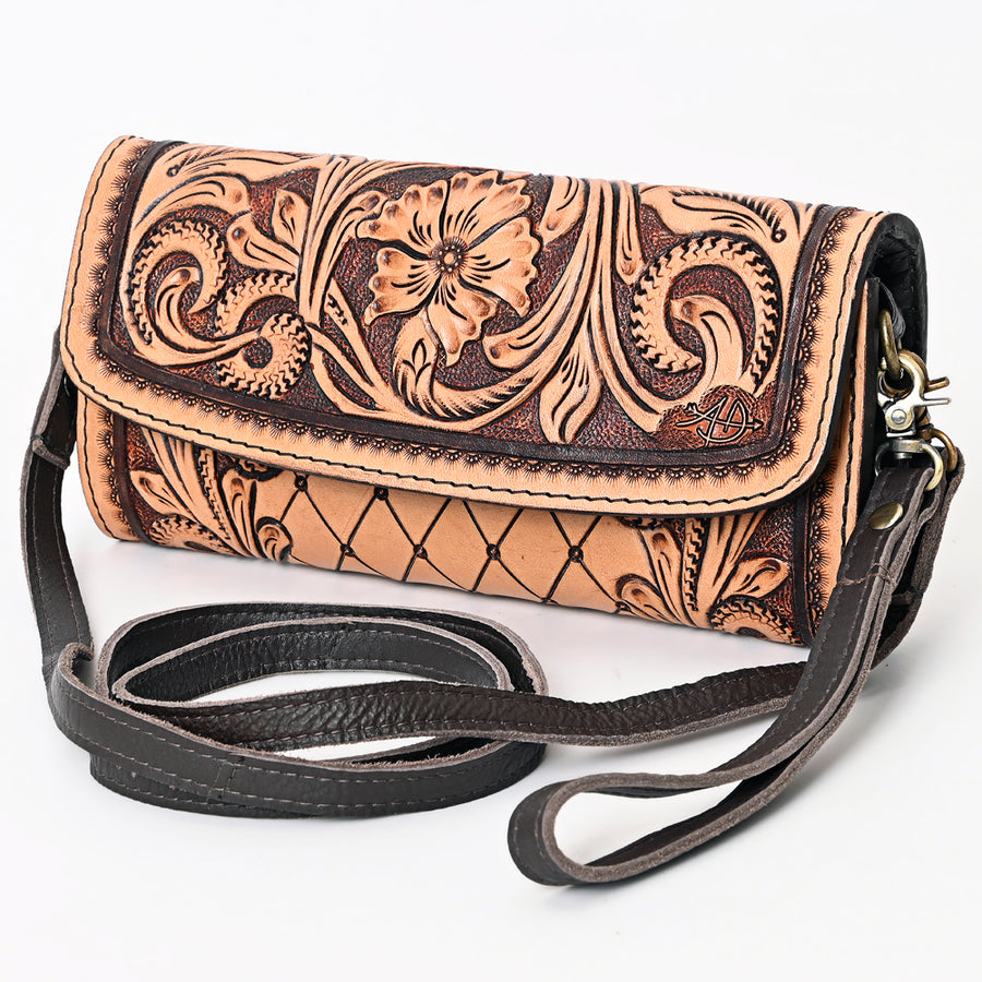 American Darling Hand Tooled Floral Carved Genuine Leather Small Cross body Bag - Uhorse