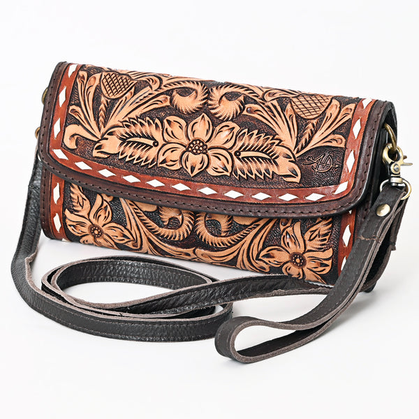 American Darling Hand Tooled Floral Carved Genuine Leather Small Cross body Bag - Uhorse