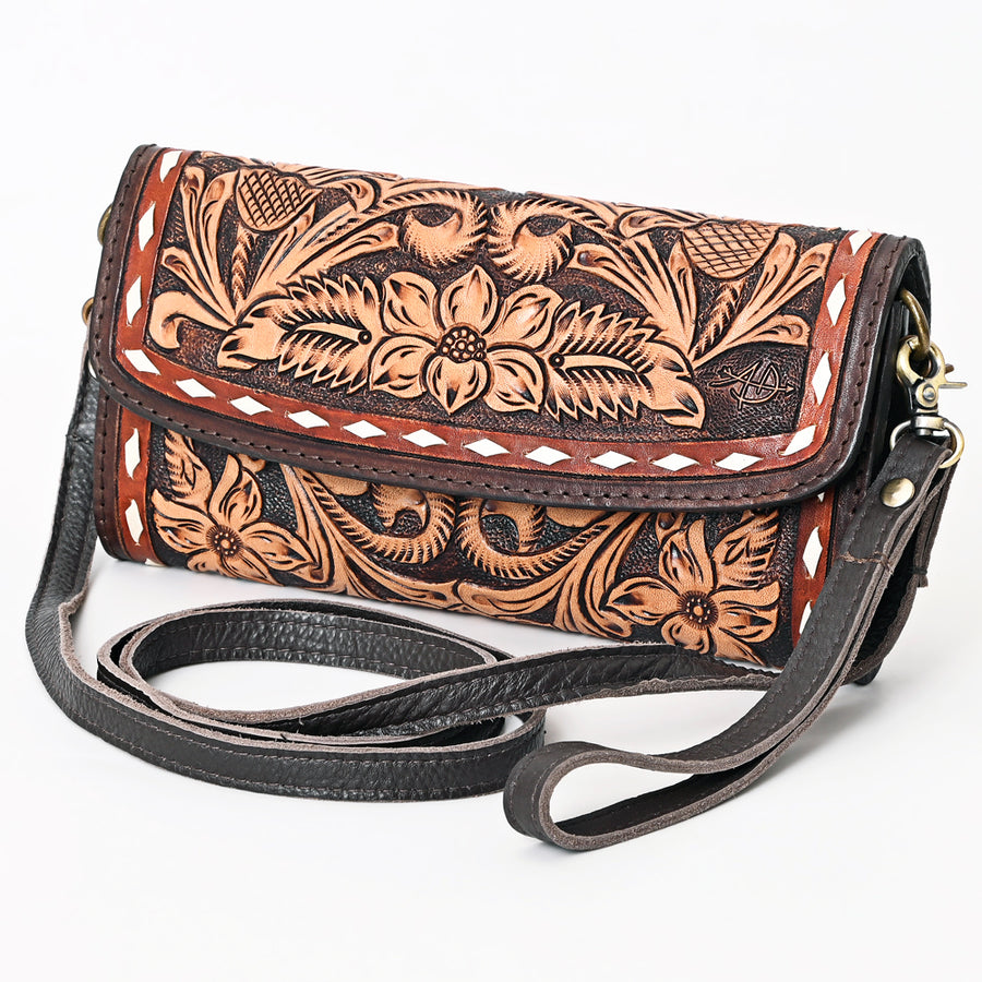 American Darling Hand Tooled Floral Carved Genuine Leather Small Cross body Bag - Uhorse