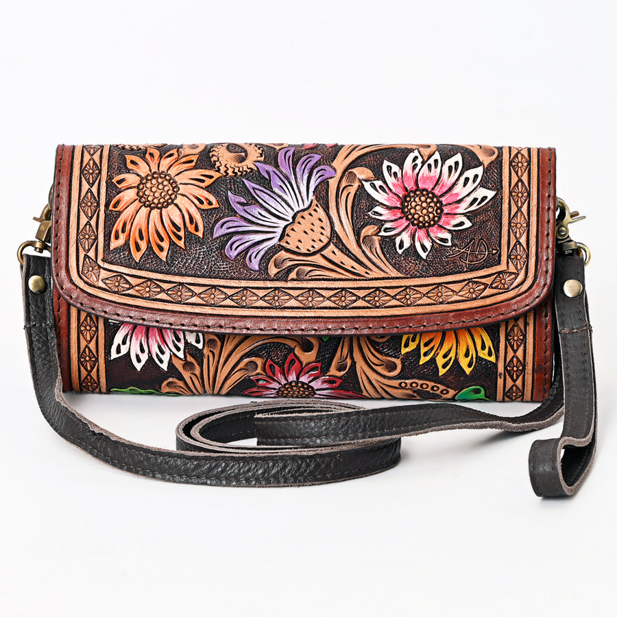 American Darling Hand Tooled Floral Carved Genuine Leather Small Cross body Bag Vegetable-Tanned Eco-Friendly Western