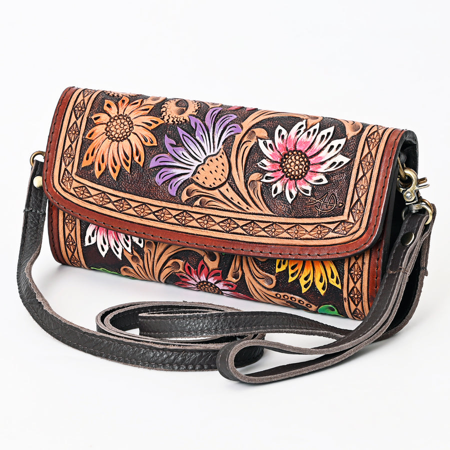 American Darling Hand Tooled Floral Carved Genuine Leather Small Cross body Bag - Uhorse