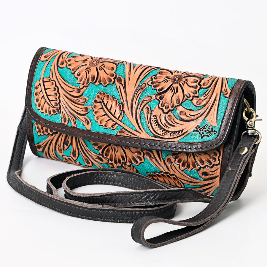 American Darling Hand Tooled Floral Carved Genuine Leather Small Cross body Bag - Uhorse