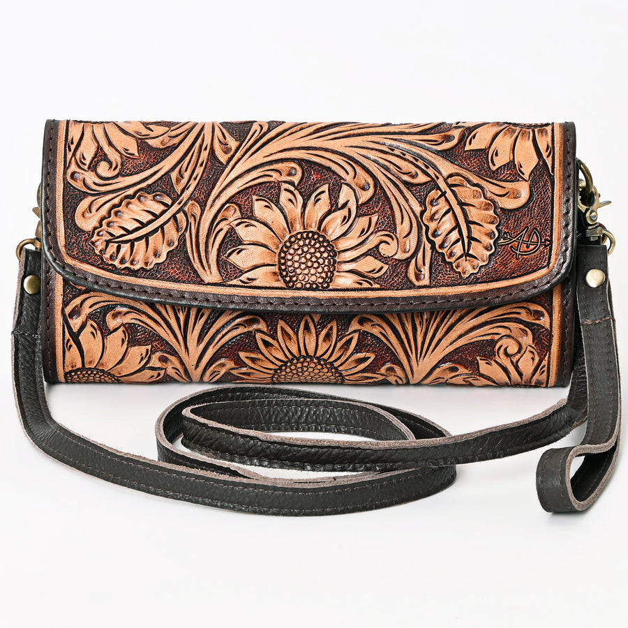 American Darling Hand Tooled Floral Carved Genuine Leather Small Cross body Bag Vegetable-Tanned Eco-Friendly Western Everyday