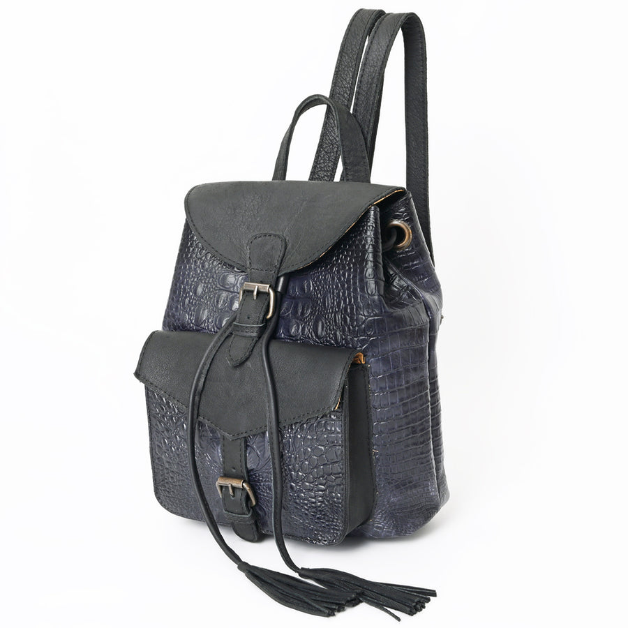American Darling Crocodile Embossed Leather Backpack | Western Flap Closure Bag - Uhorse