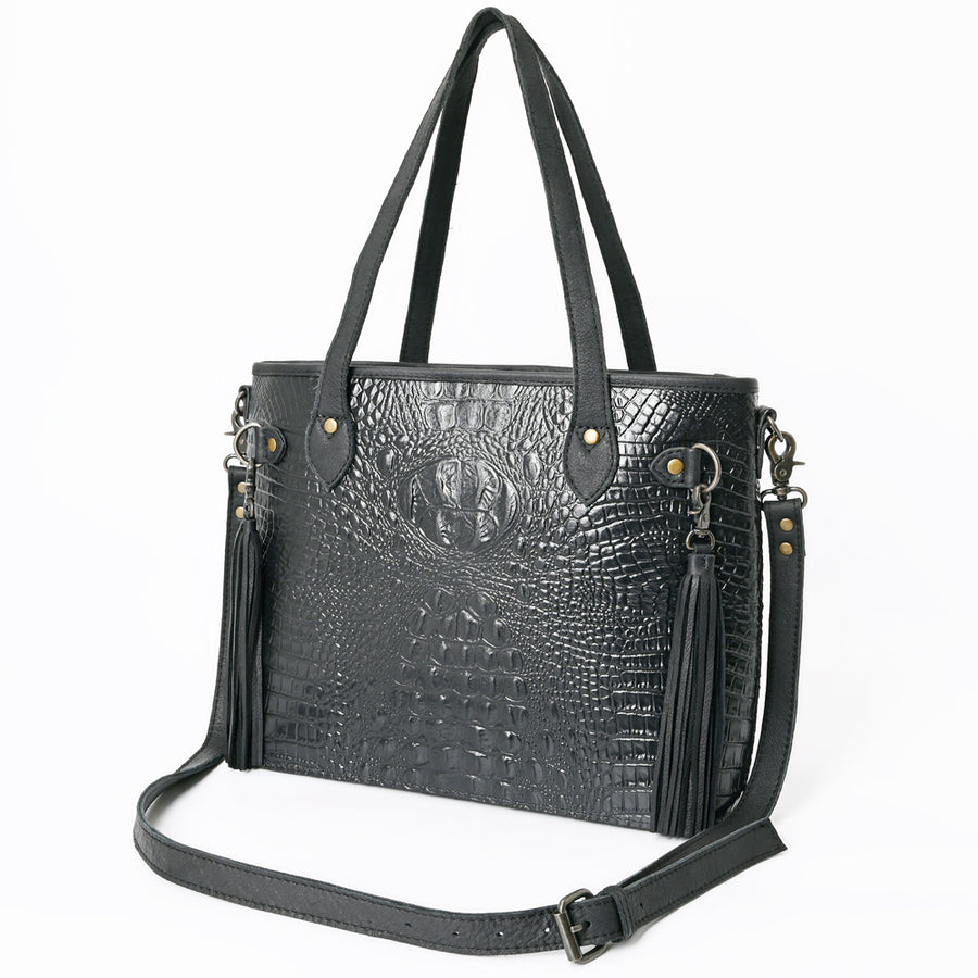 American Darling Crocodile Embossed Leather Tote | Western Tassel Handbag - Uhorse