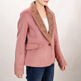 ADBZ025 Genuine leather Hand tooled hand carved Women Blazer dress jacket ladies Girl