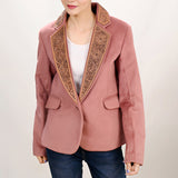 ADBZ025 Genuine leather Hand tooled hand carved Women Blazer dress jacket ladies Girl