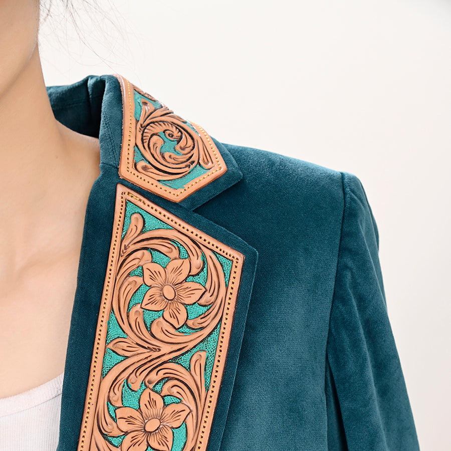 American Darling Genuine leather Hand tooled carved Women Blazer dress jacket | Vintage