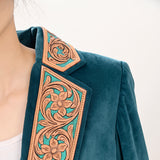 ADBZ027 Genuine leather Hand tooled hand carved Women Blazer dress jacket ladies Girl