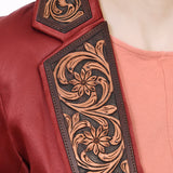 ADBZ028 Genuine leather Hand tooled hand carved Women Blazer dress jacket ladies Girl