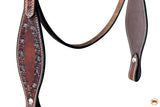 HILASON Western Horse Headstall Breast Collar Set Genuine American Leather Barb Wire Rough Out Dark Brown | Headstall For Horses Western | Headstall | Horse Headstall | Headstall For Horses