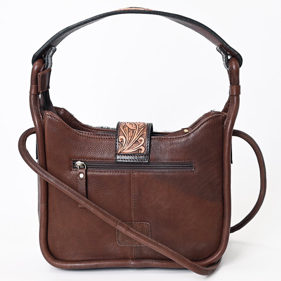American Darling Hair-On Cowhide Hand Tooled Floral Carved Genuine Leather Hobo Bag Vegetable-Tanned Western Everyday