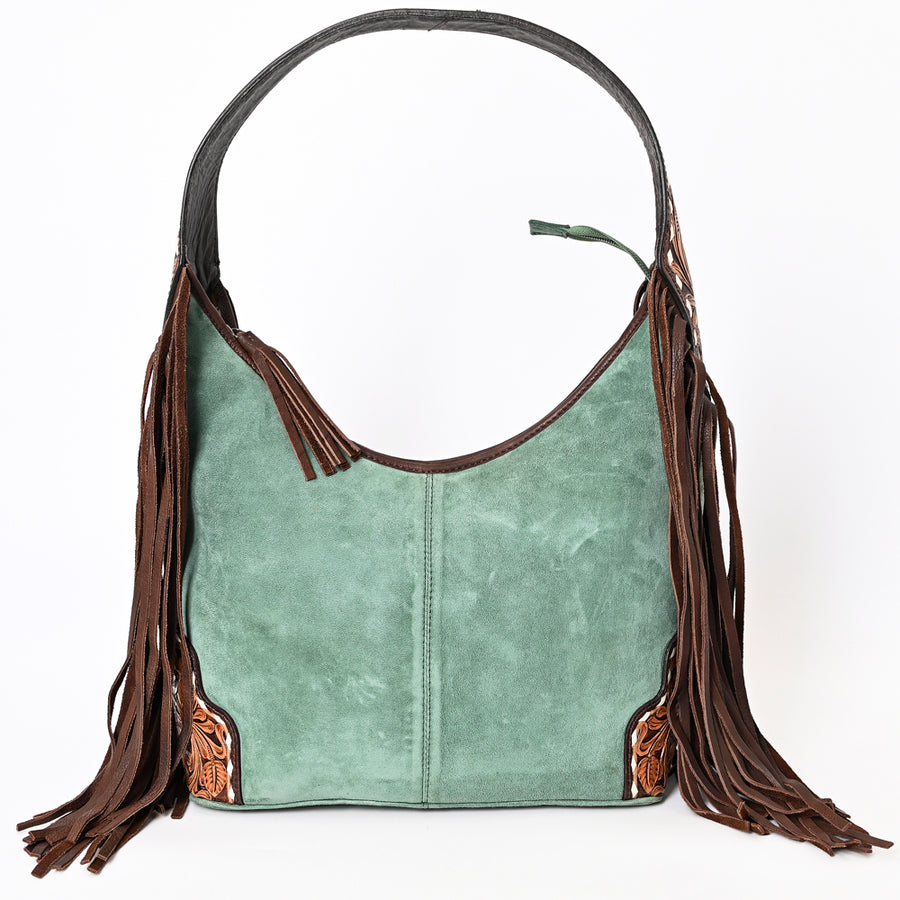 American Darling Hand Tooled Floral Carved Suede Genuine Leather Fringe Hobo Bag Buck Stitched Eco-Friendly Western