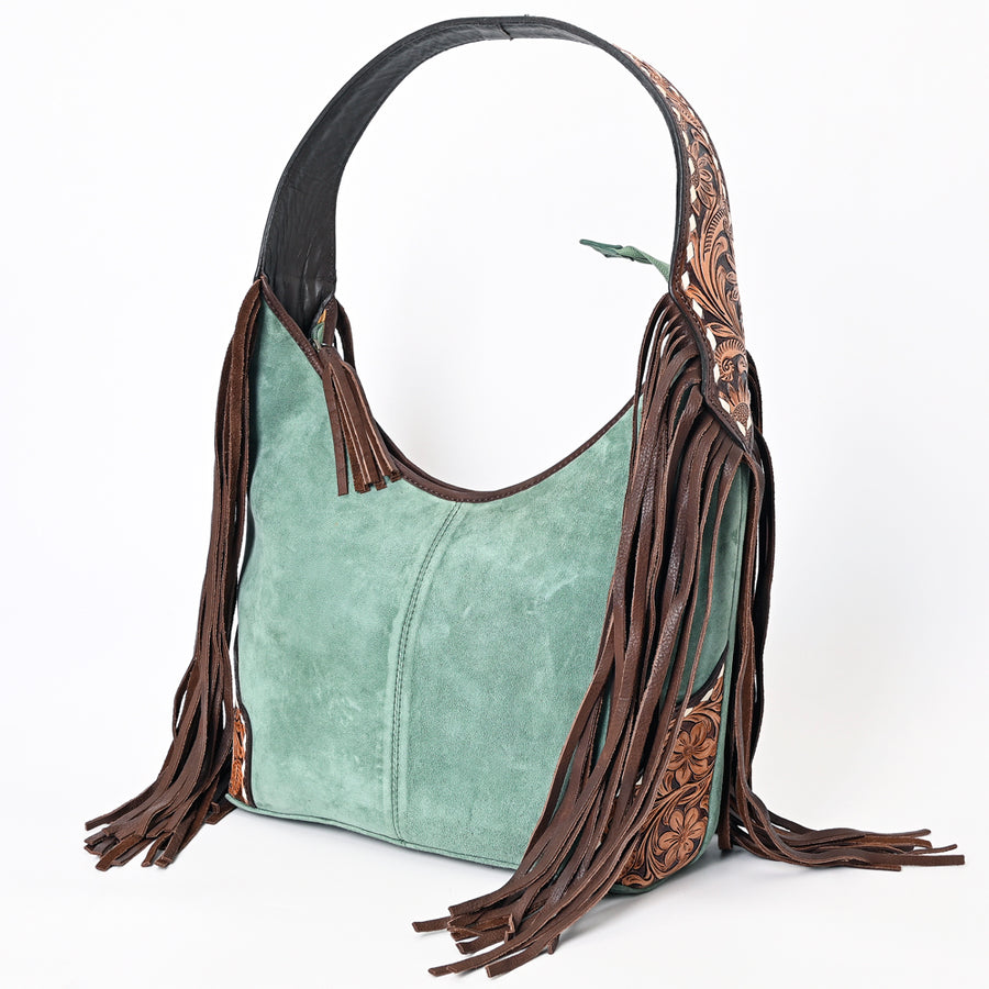 American Darling Hand Tooled Floral Carved Suede Genuine Leather Hobo Bag - Uhorse