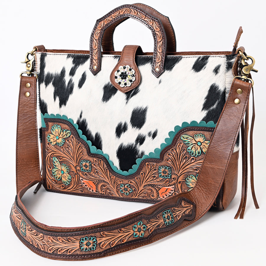 American Darling Tote Hand Tooled Hair on Genuine Leather W. Women Bag by Hilason – Cowboy and equestrian accessories