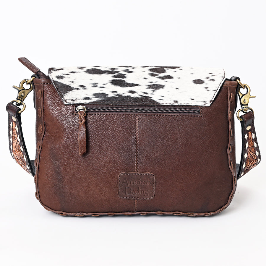 American Darling Hair-On Cowhide Hand Tooled Floral Carved Buck Stitched Genuine Leather Small Cross body Bag Vegetable-Tanned