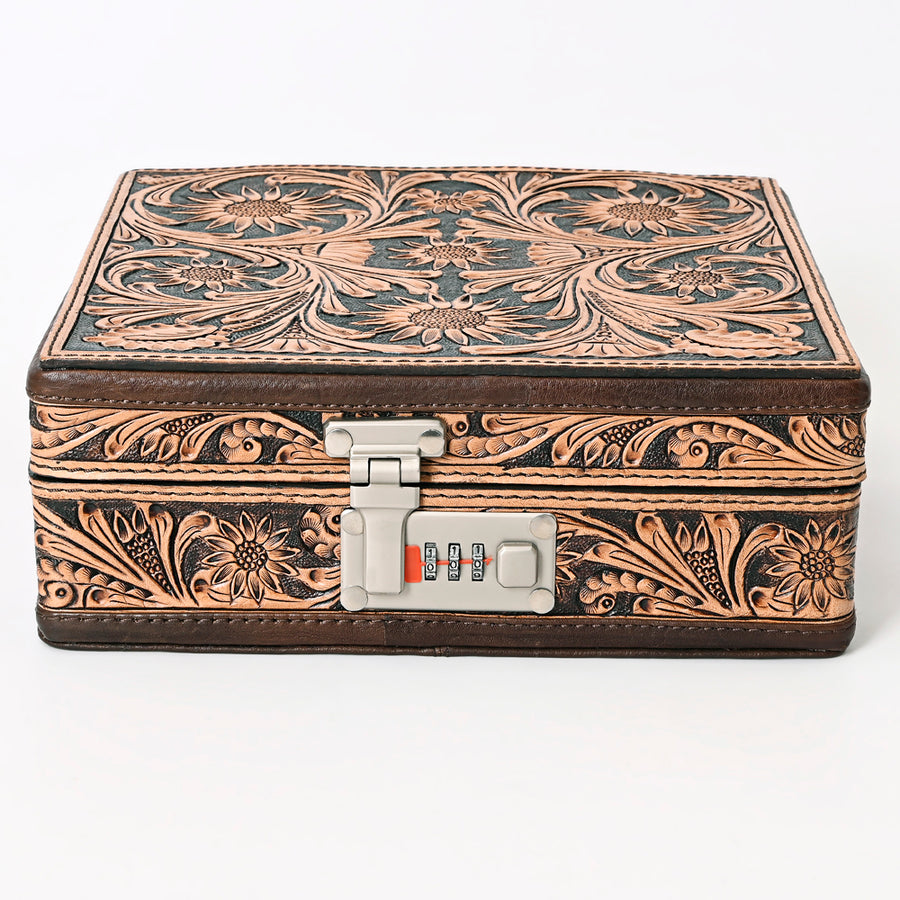 American Darling Jewelry Case for Women - Hair-On Cowhide, Hand Tooled Floral Carved Genuine Leather Travel Organizer