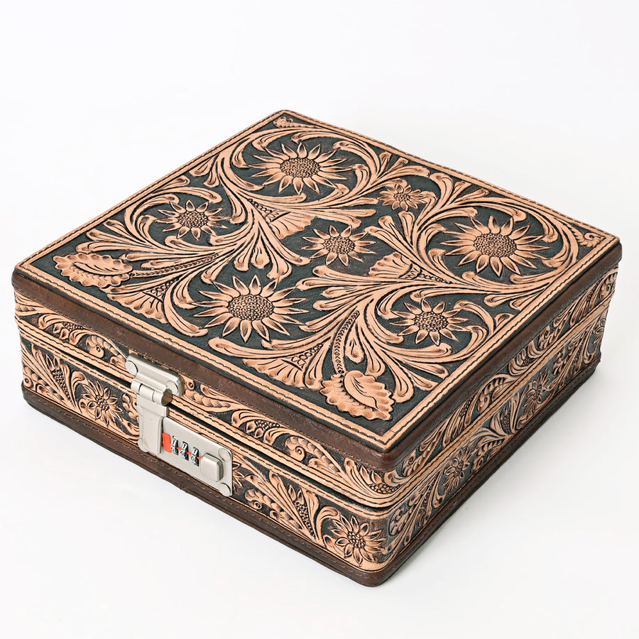 American Darling Western Hand Tooled Leather Jewelry Case - Hilason