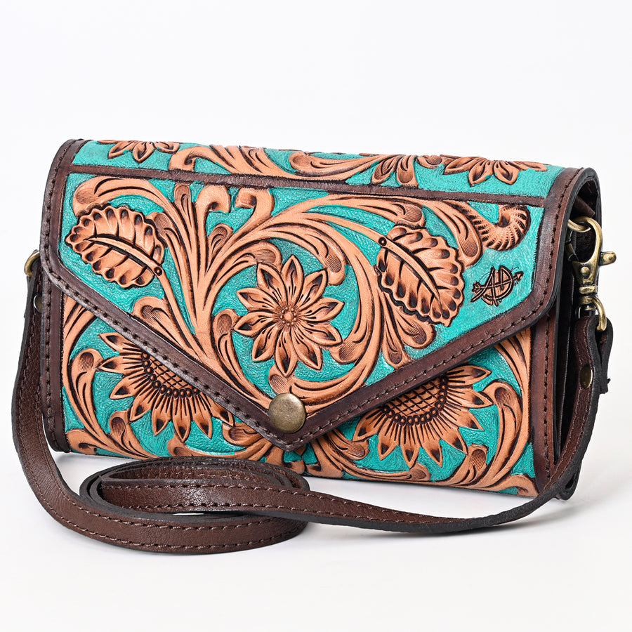 American Darling Hand Tooled Floral Carved Genuine Leather Envelope - Uhorse