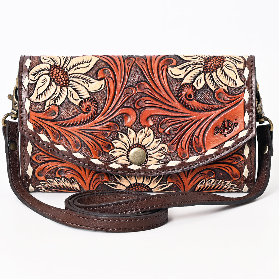 American Darling Buck Stitched Hand Tooled Floral Carved Genuine Leather Small Cross body Bag Vegetable-Tanned Eco-Friendly